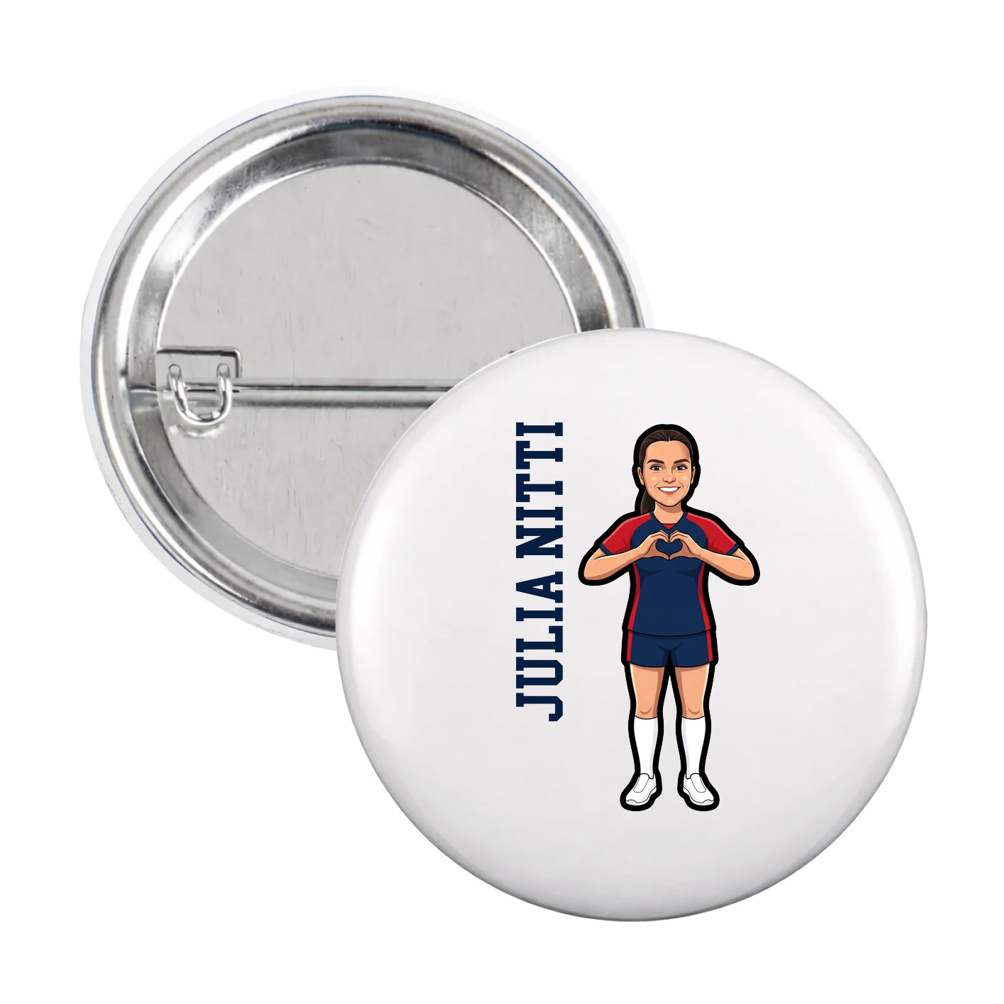 Game Day Button — Name Vertical in White