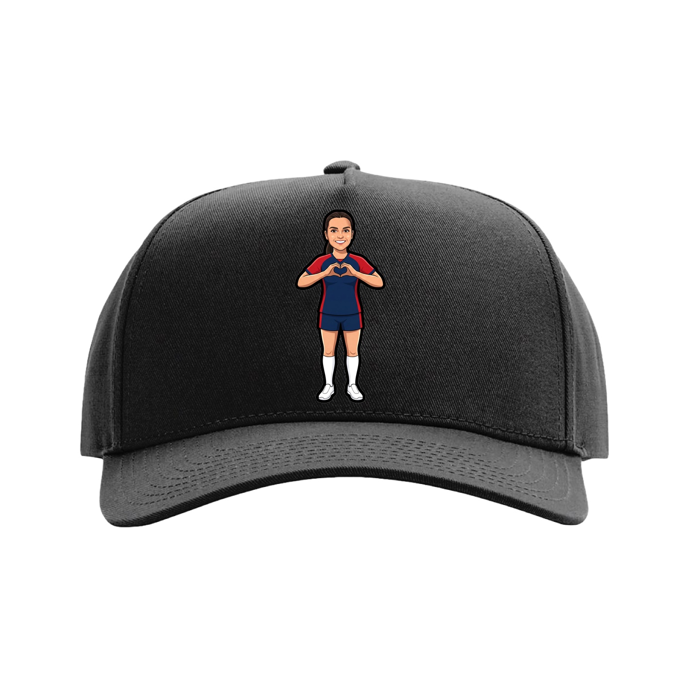 Full Fabric Five-Panel Champ Cap — Name Vertical in Black