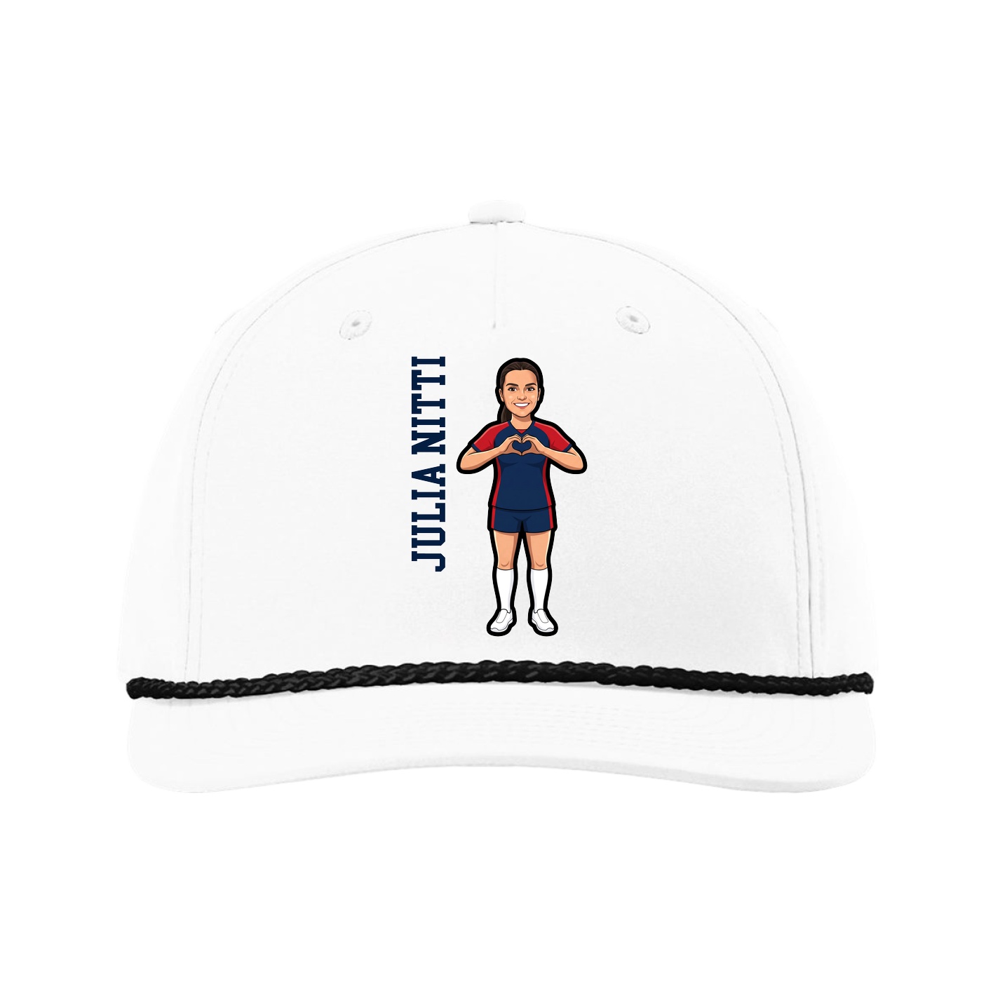Five-Panel Classic Rope Cap — Name Vertical in White