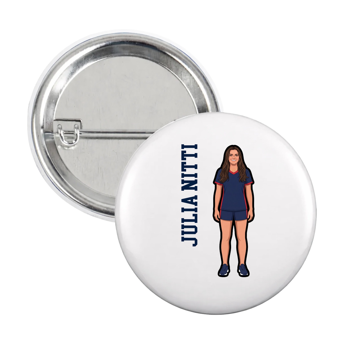 Game Day Button — Name Vertical in White