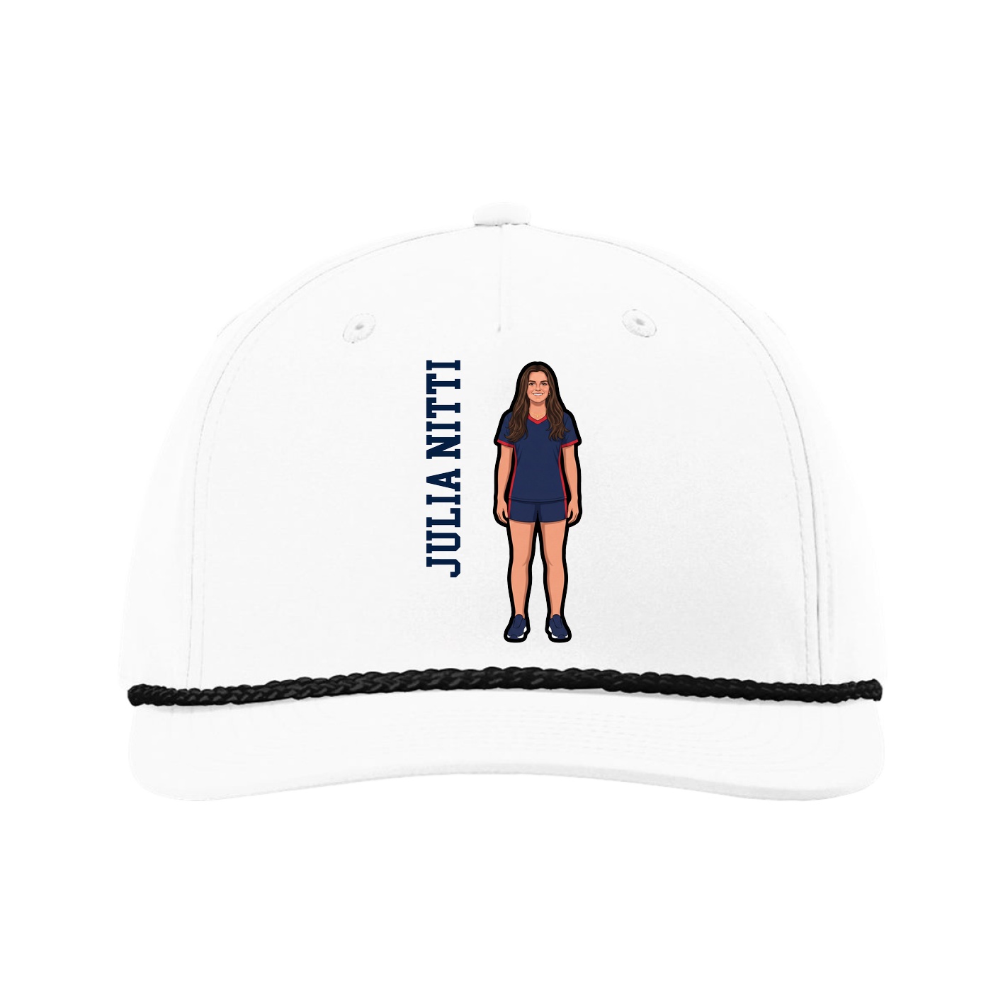 Five-Panel Classic Rope Cap — Name Vertical in White