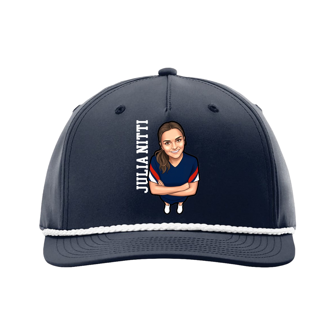 Five-Panel Classic Rope Cap — Name Vertical in Navy