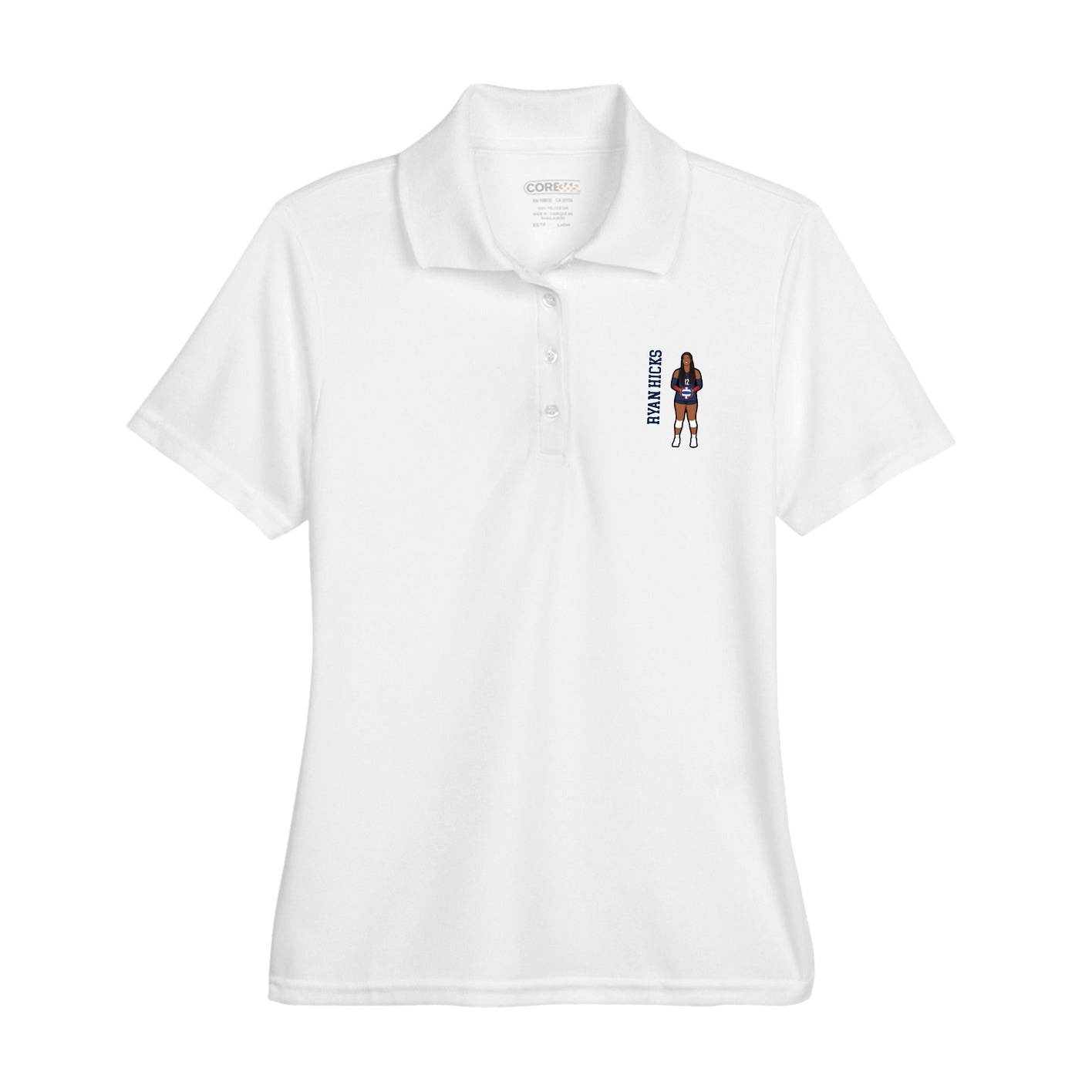 Womens Performance Polo — Name Vertical in White