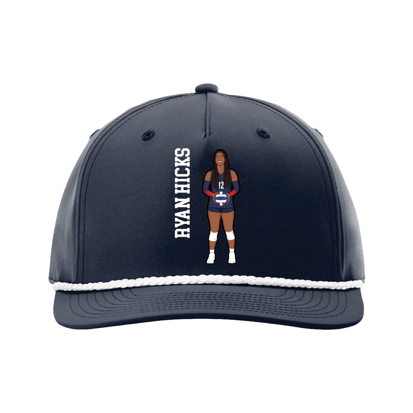 Five-Panel Classic Rope Cap — Name Vertical in Navy