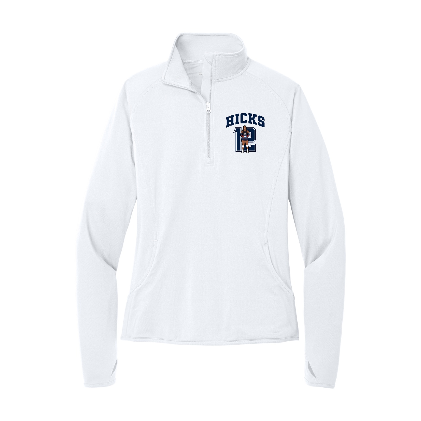 Women's Q-Zip Pullover — Number in White