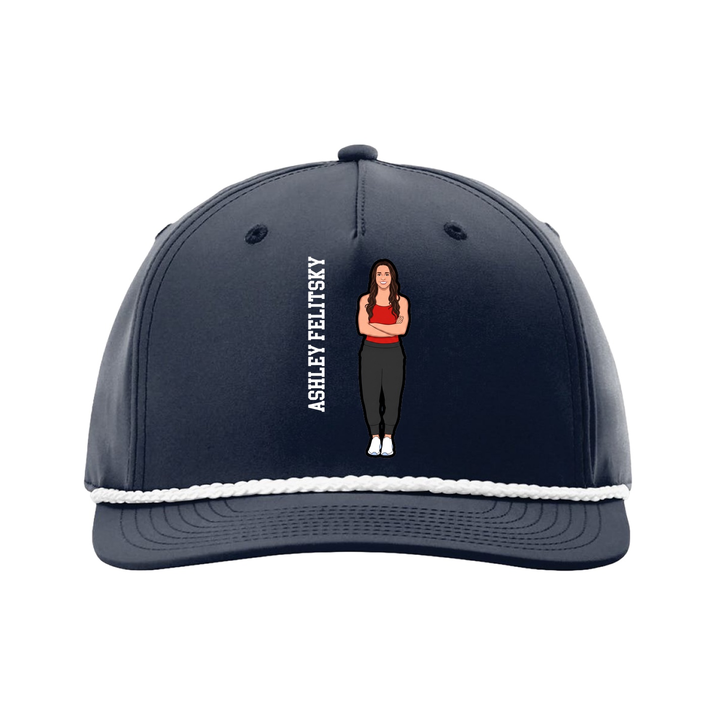 Five-Panel Classic Rope Cap — Name Vertical in Navy