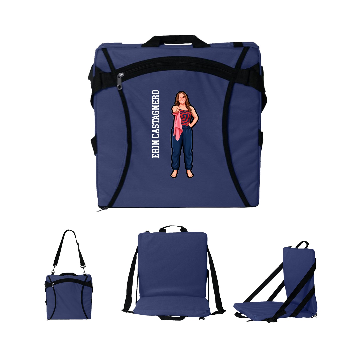 Folding Stadium Seat — Name Vertical in Navy