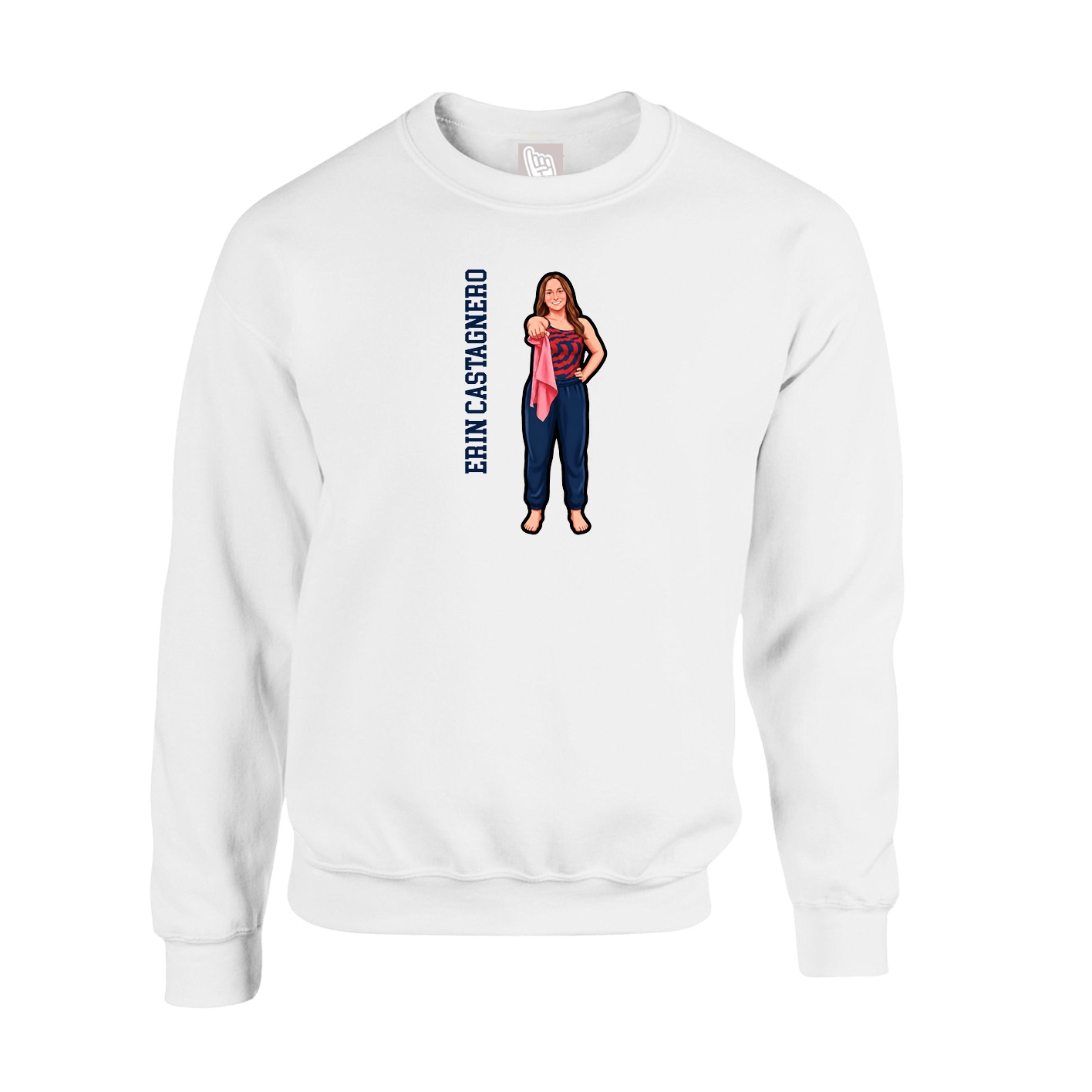 Fleece Crew — Name Vertical in White