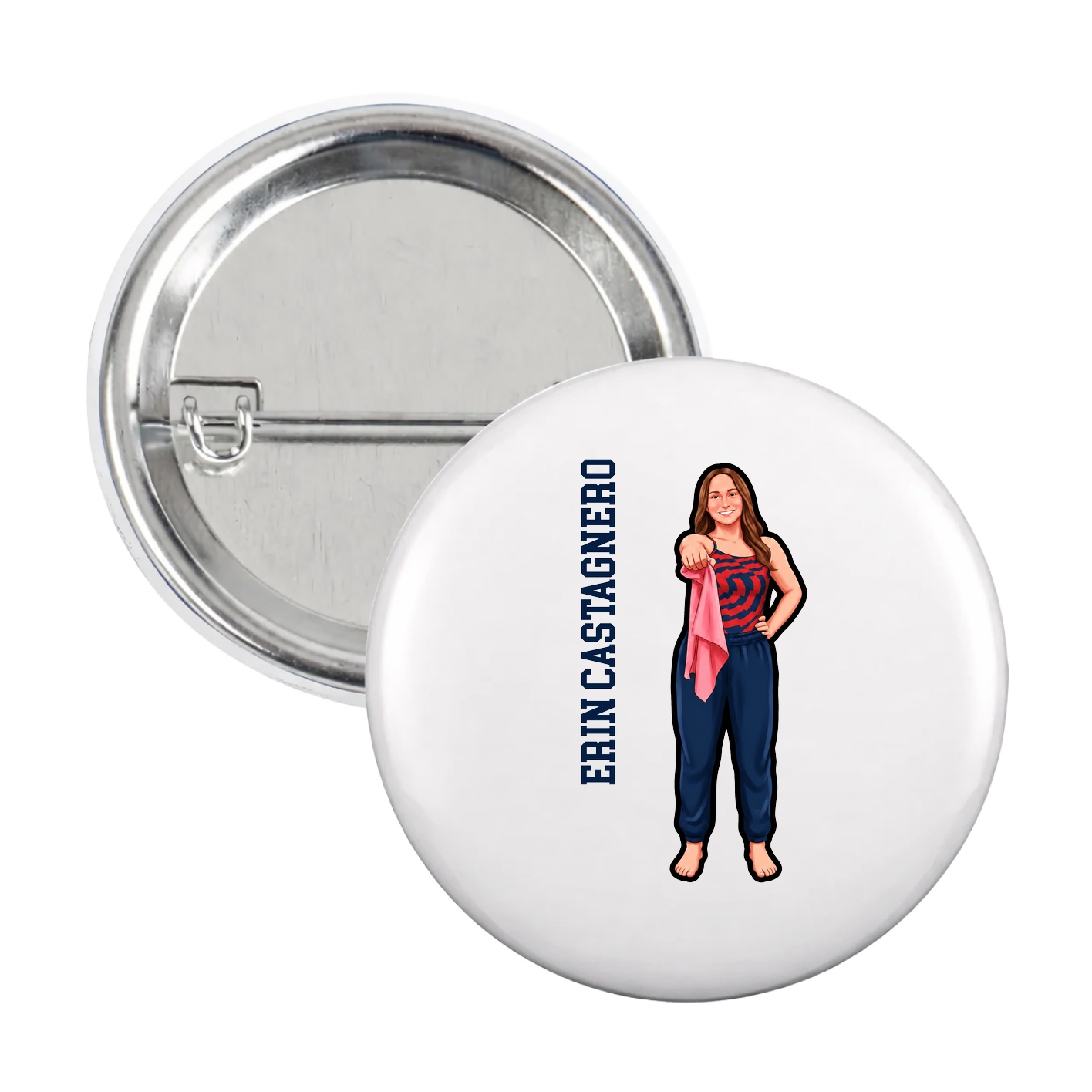 Game Day Button — Name Vertical in White