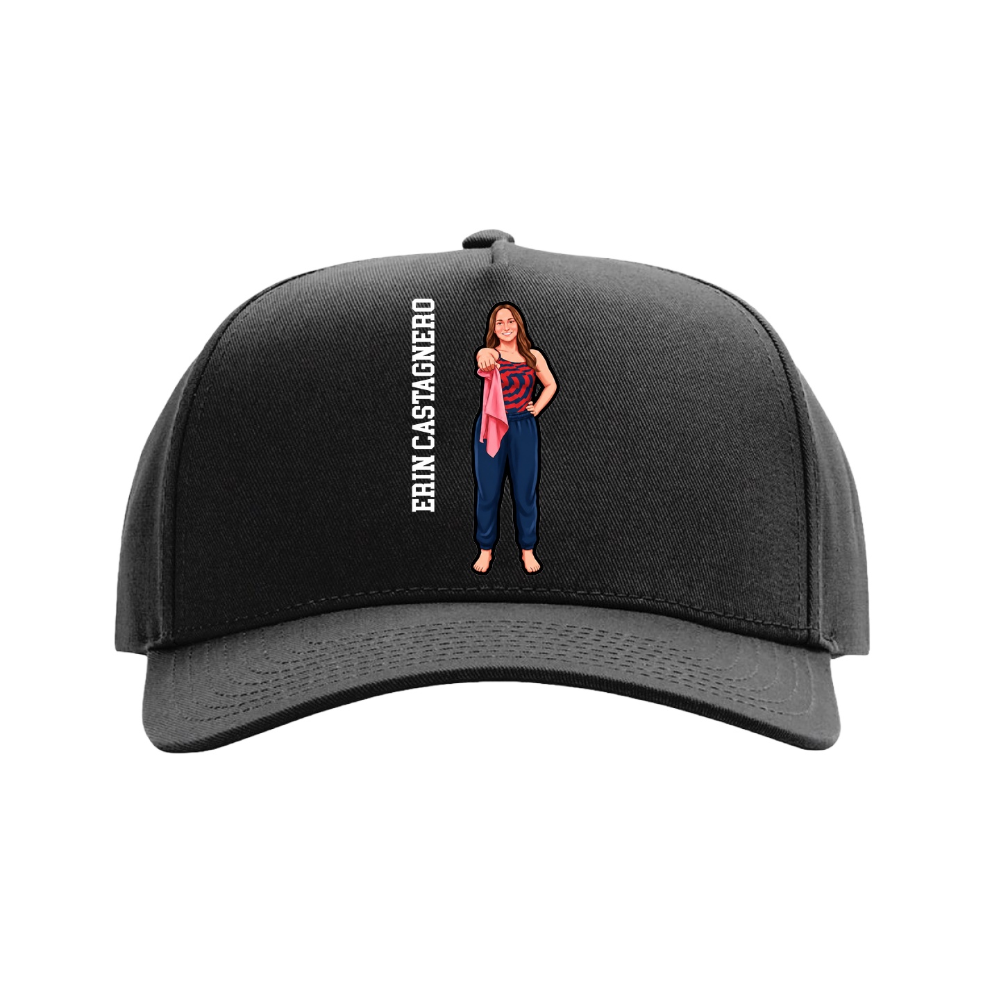 Full Fabric Five-Panel Champ Cap — Name Vertical in Black