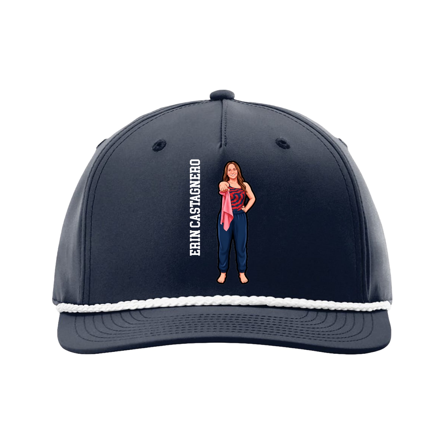 Five-Panel Classic Rope Cap — Name Vertical in Navy