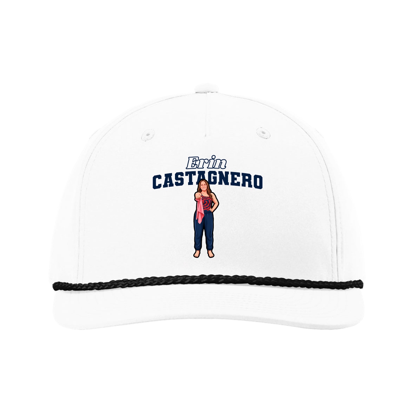 Five-Panel Classic Rope Cap — Name Arch in White