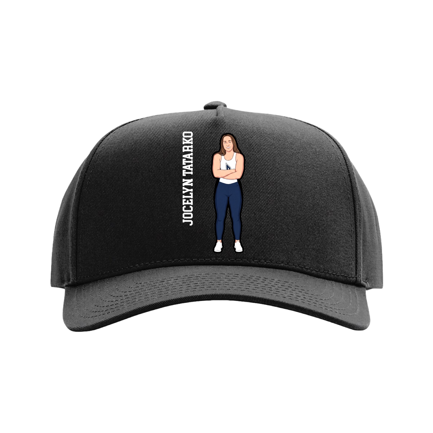Full Fabric Five-Panel Champ Cap — Name Vertical in Black