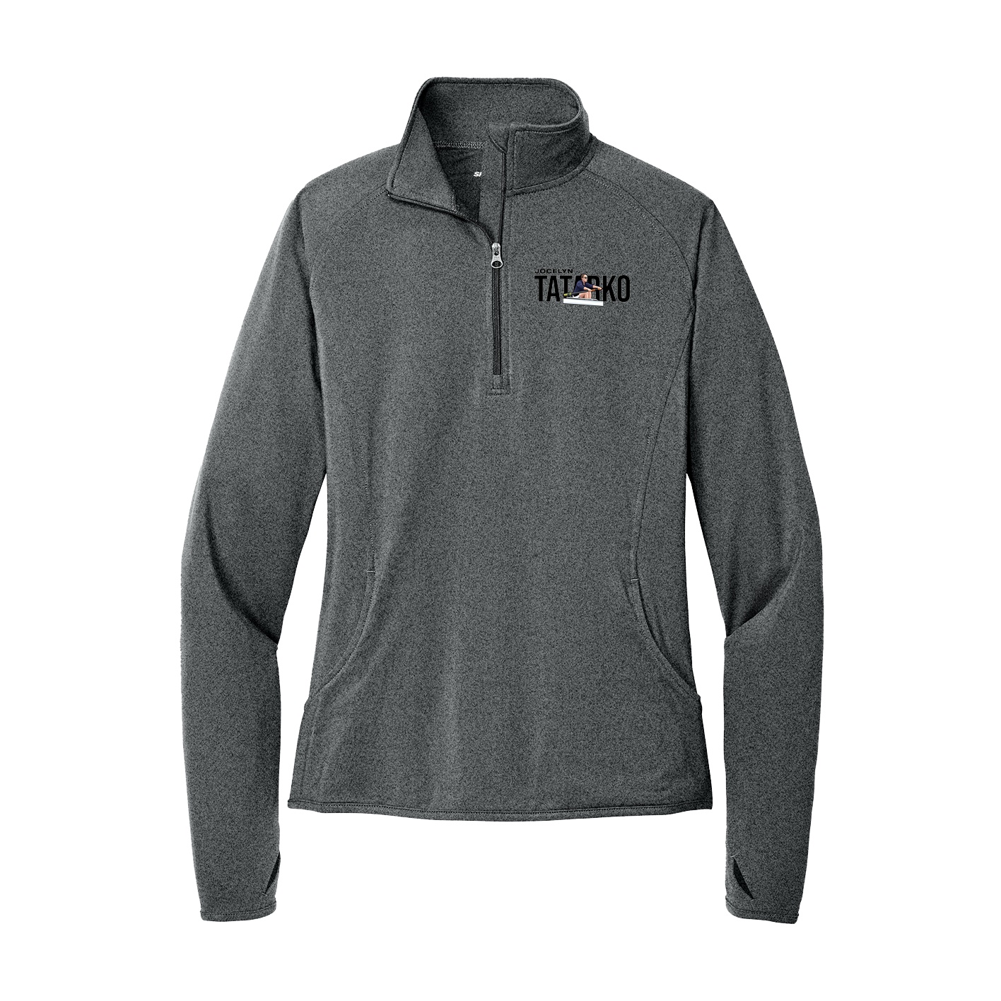 Women's Q-Zip Pullover — Player Name in Grey