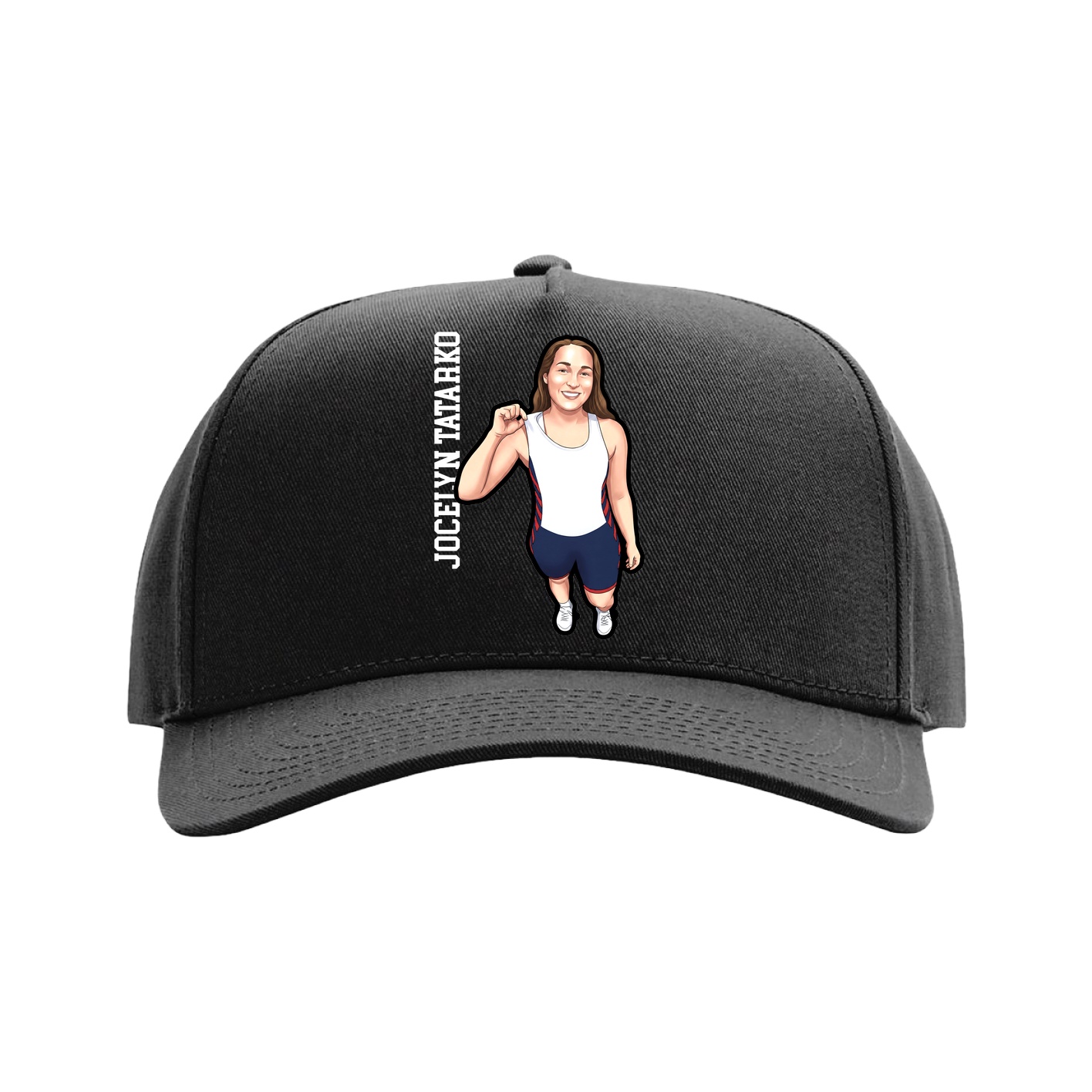 Full Fabric Five-Panel Champ Cap — Name Vertical in Black