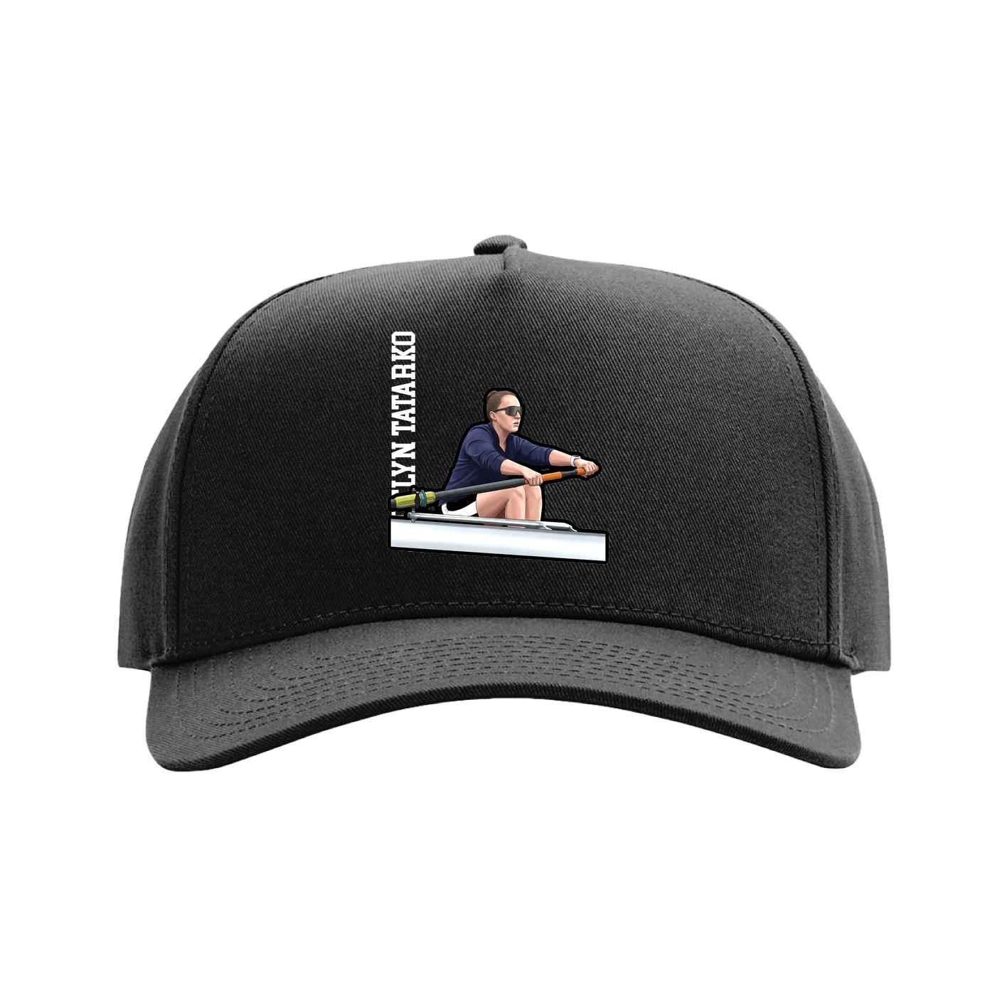 Full Fabric Five-Panel Champ Cap — Name Vertical in Black