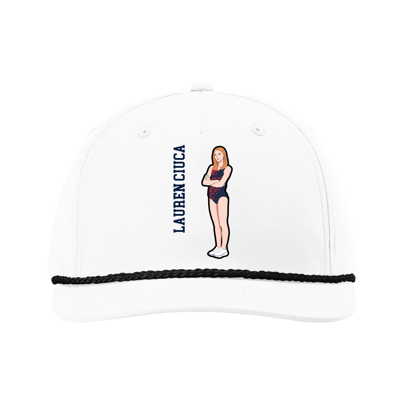 Five-Panel Classic Rope Cap — Name Vertical in White