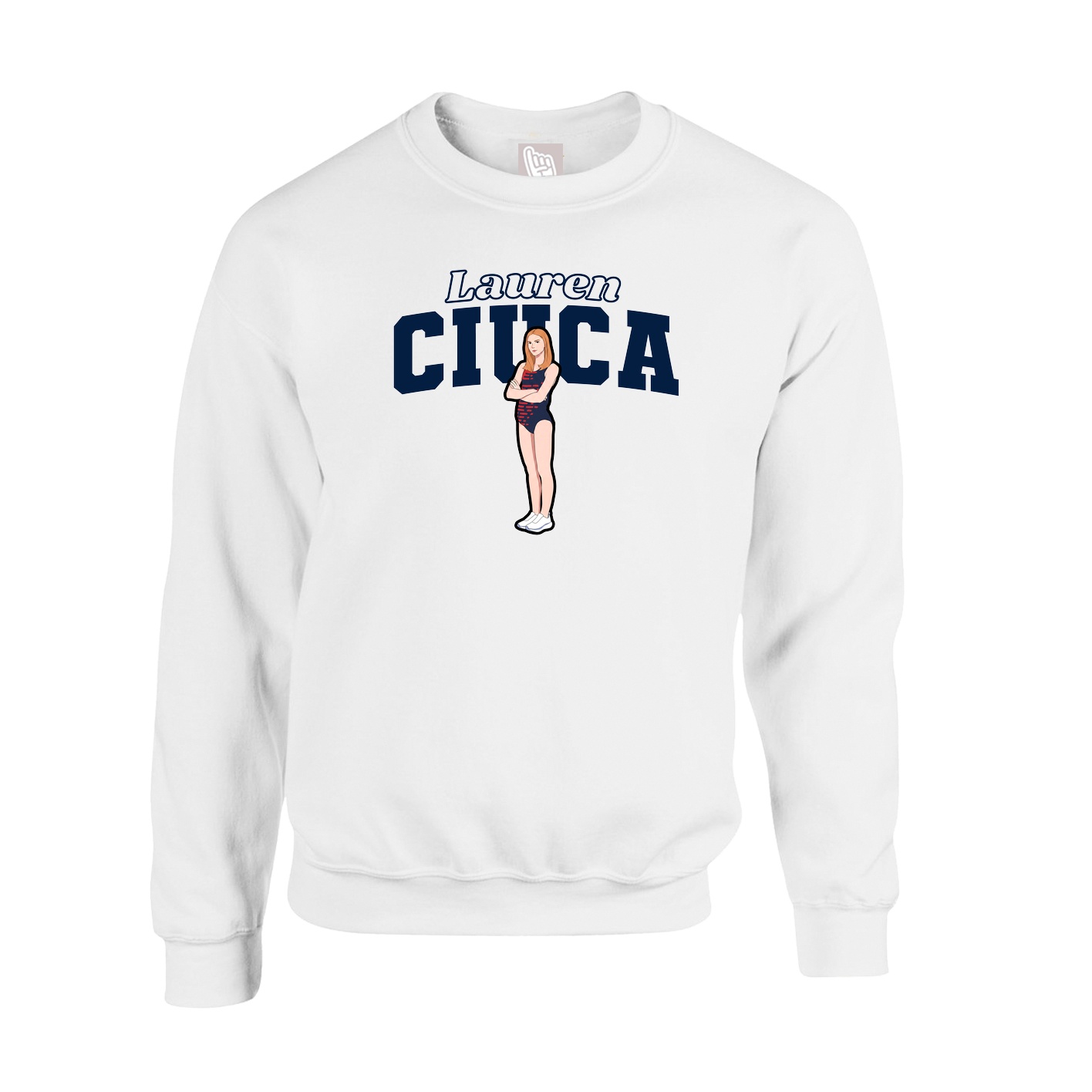Fleece Crew — Name Arch in White