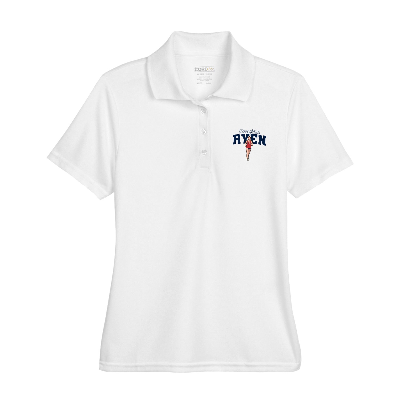 Womens Performance Polo — Name Arch in White
