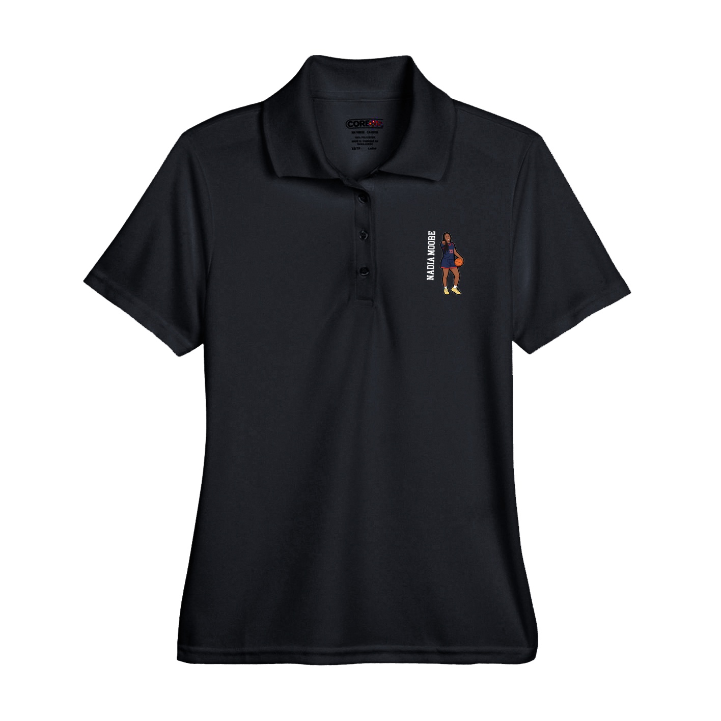 Womens Performance Polo — Name Vertical in Black