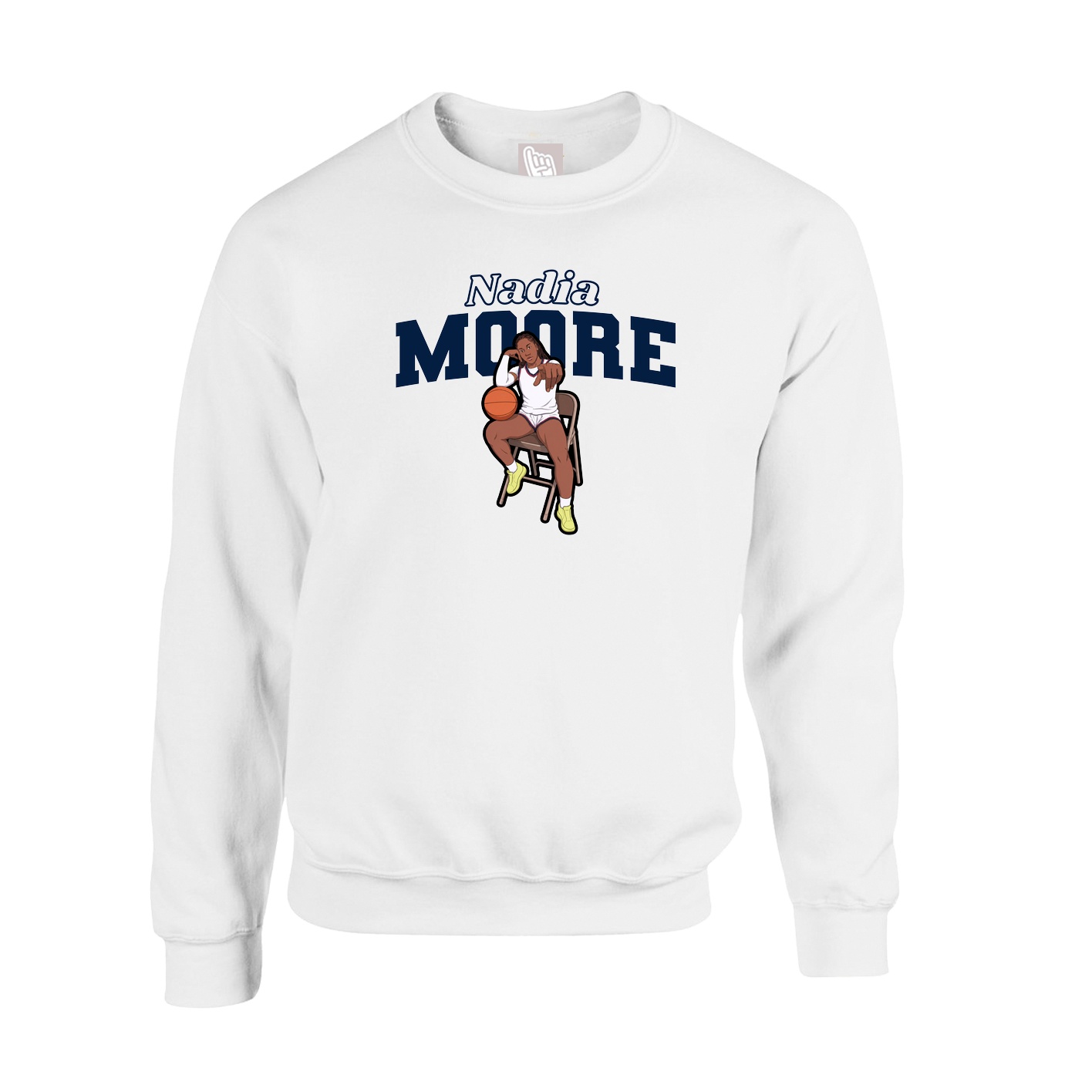 Fleece Crew — Name Arch in White