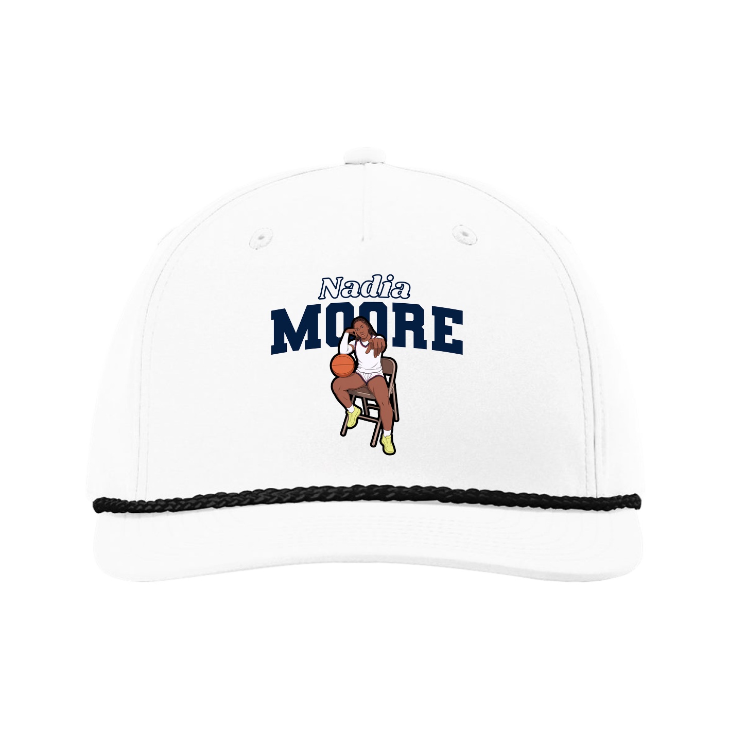 Five-Panel Classic Rope Cap — Name Arch in White