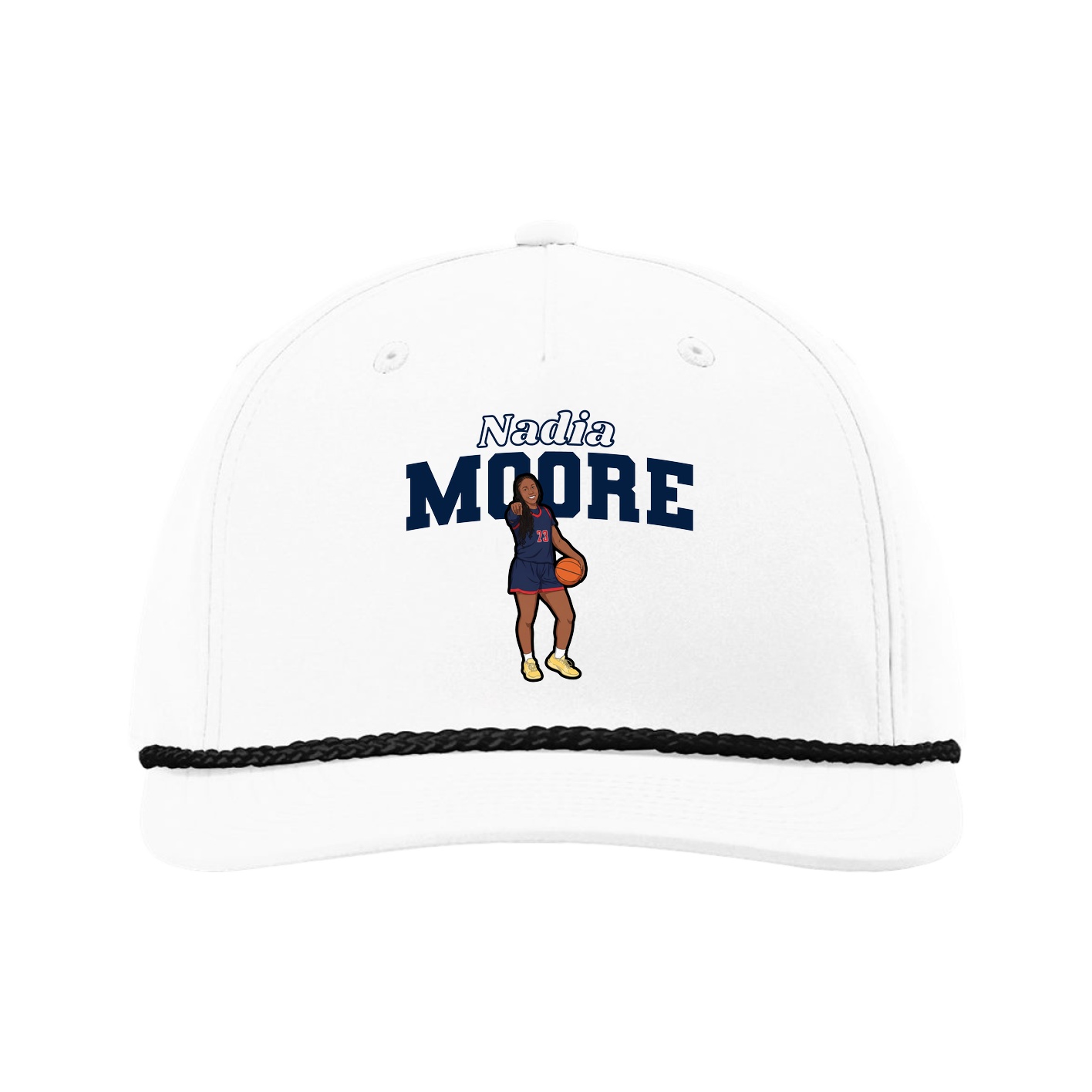Five-Panel Classic Rope Cap — Name Arch in White