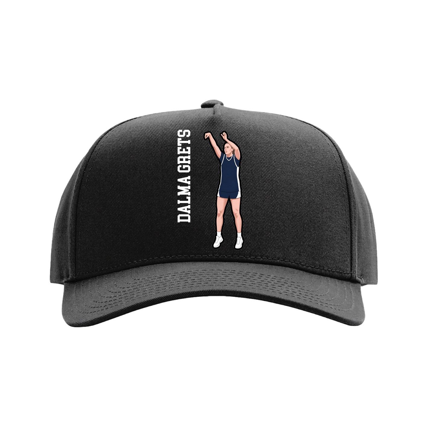 Full Fabric Five-Panel Champ Cap — Name Vertical in Black