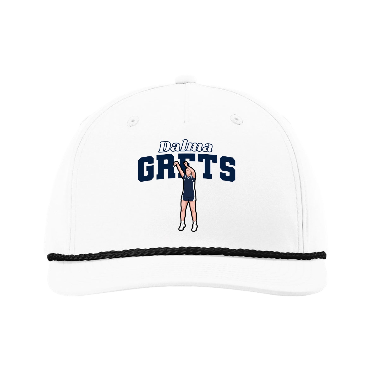 Five-Panel Classic Rope Cap — Name Arch in White