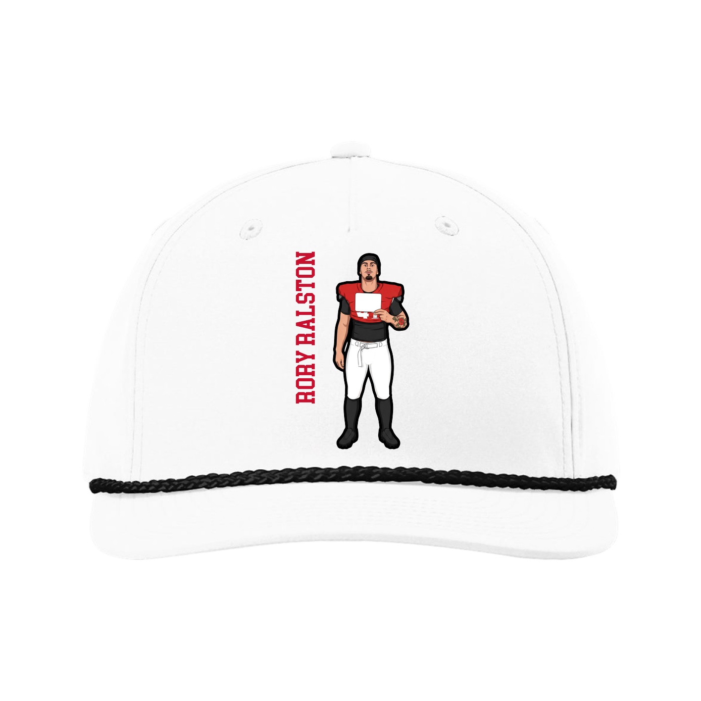 Five-Panel Classic Rope Cap — Name Vertical in White