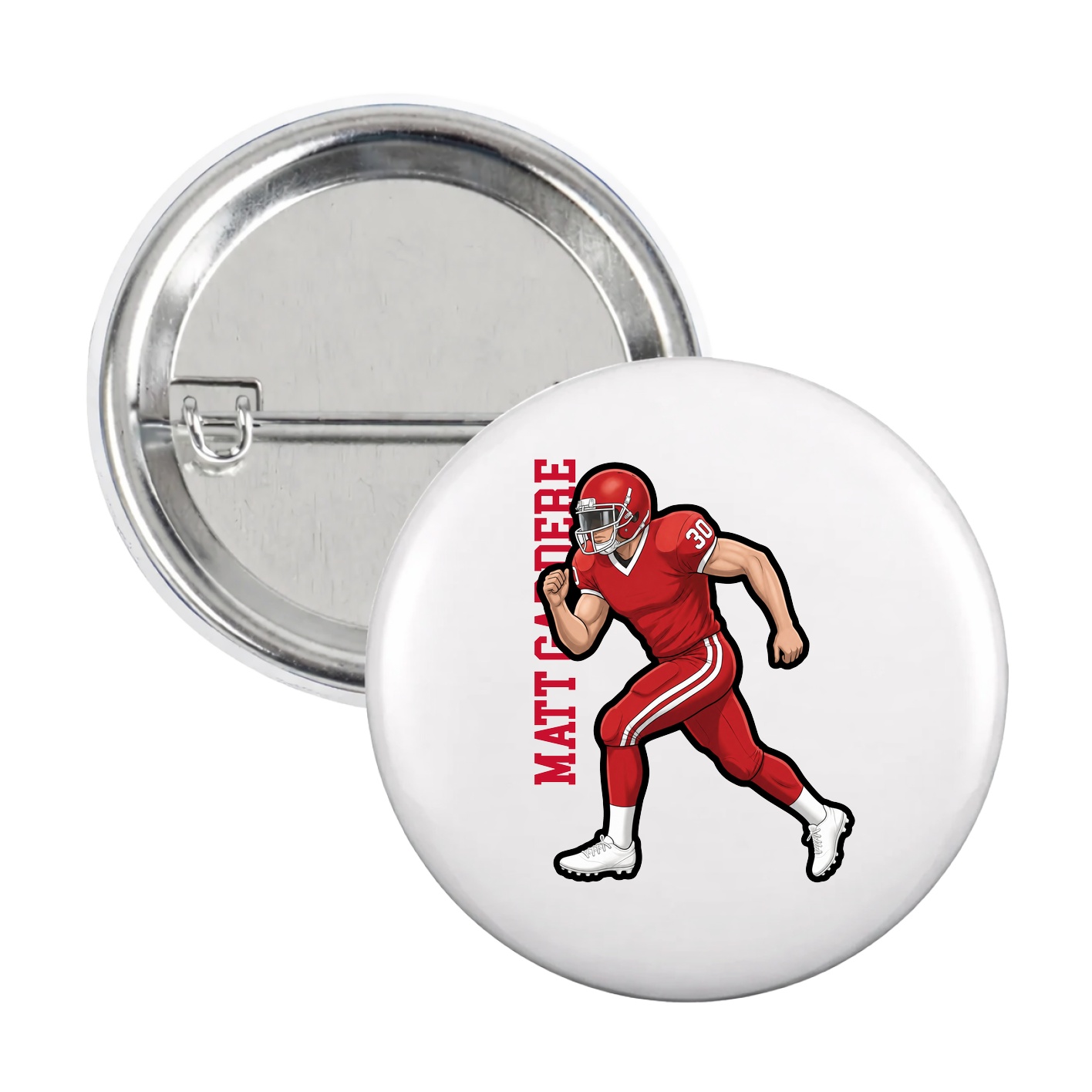 Game Day Button — Name Vertical in White