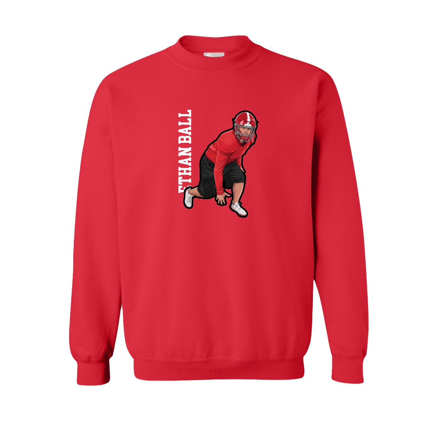 Fleece Crew — Name Vertical in Red