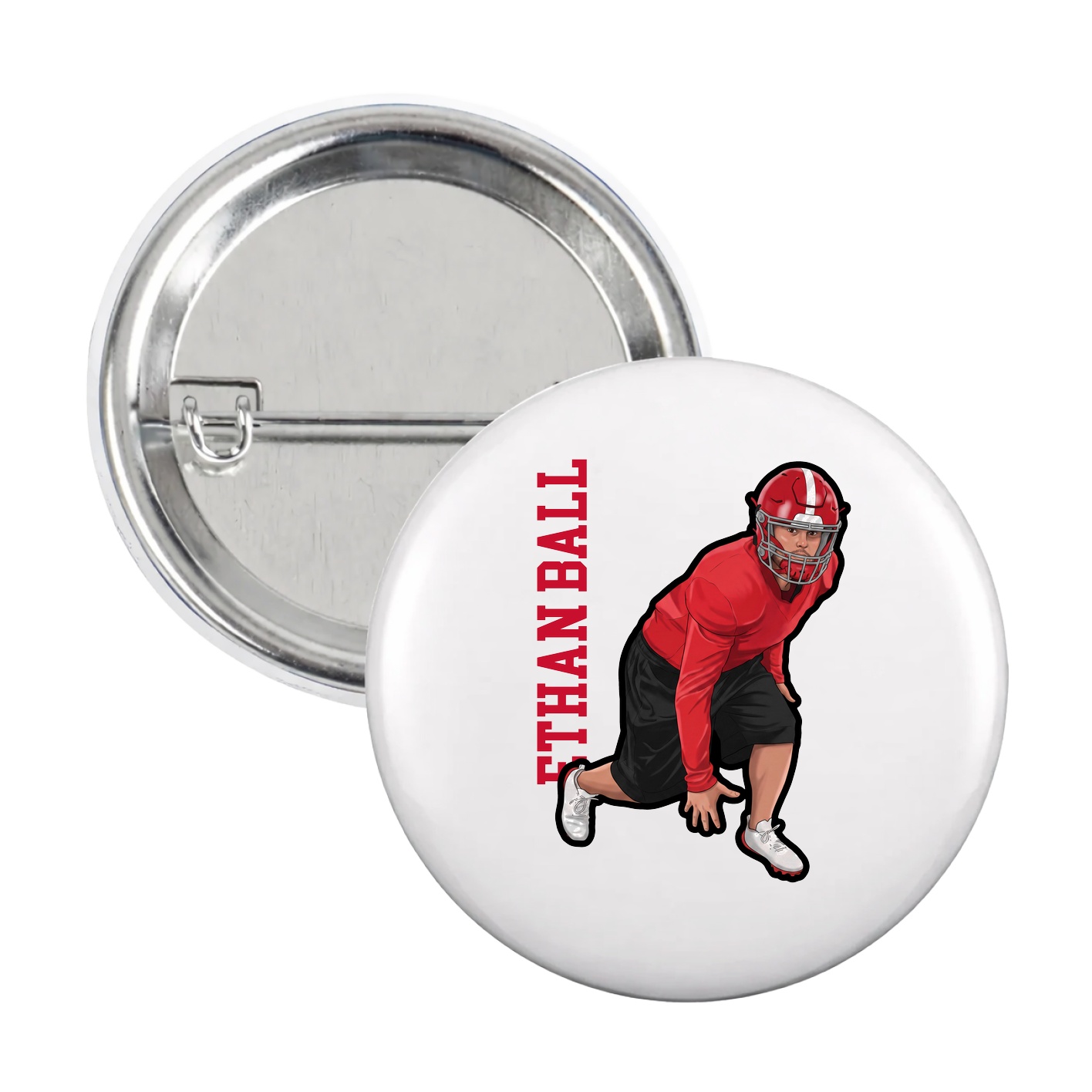 Game Day Button — Name Vertical in White