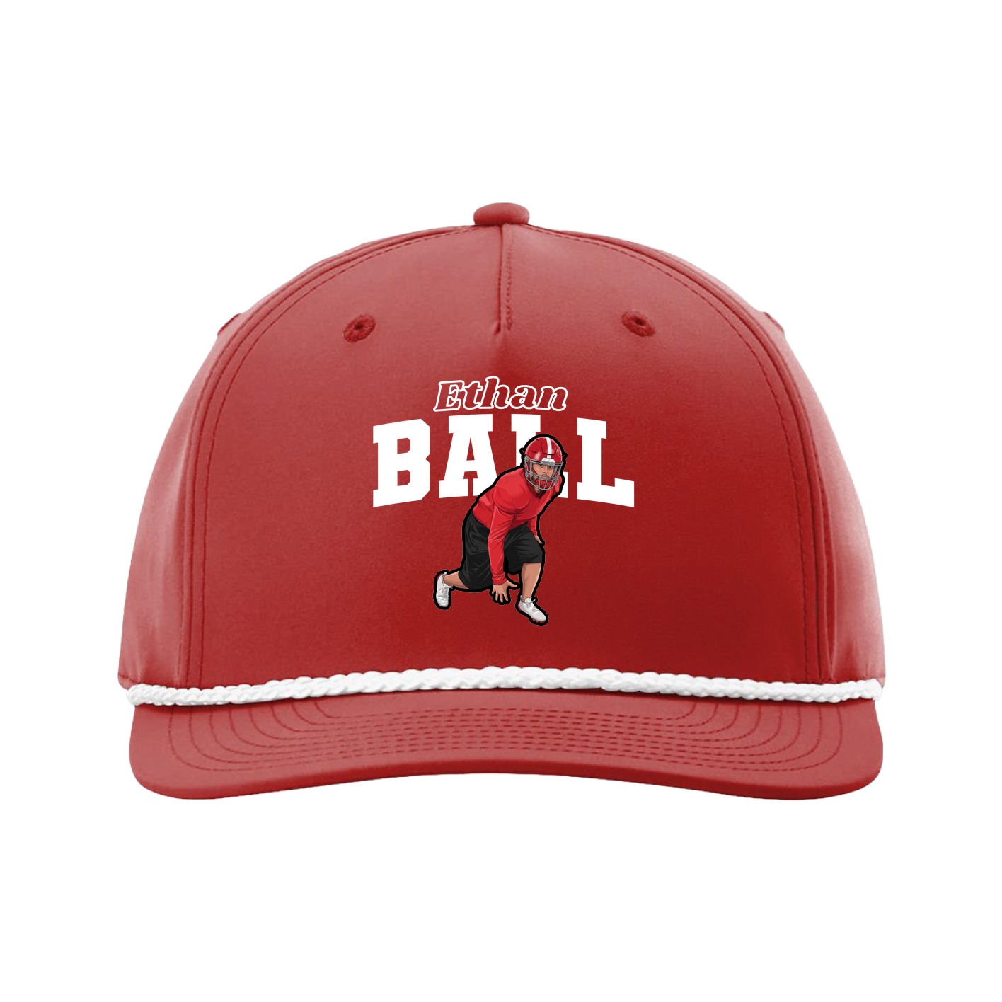 Five-Panel Classic Rope Cap — Name Arch in Red