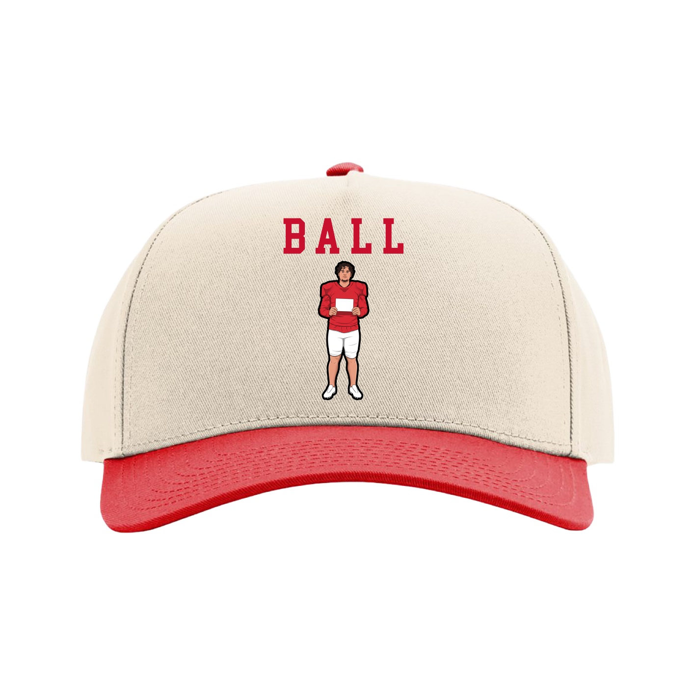 Full Fabric Five-Panel Champ Cap — Shirsey in Cream/Red