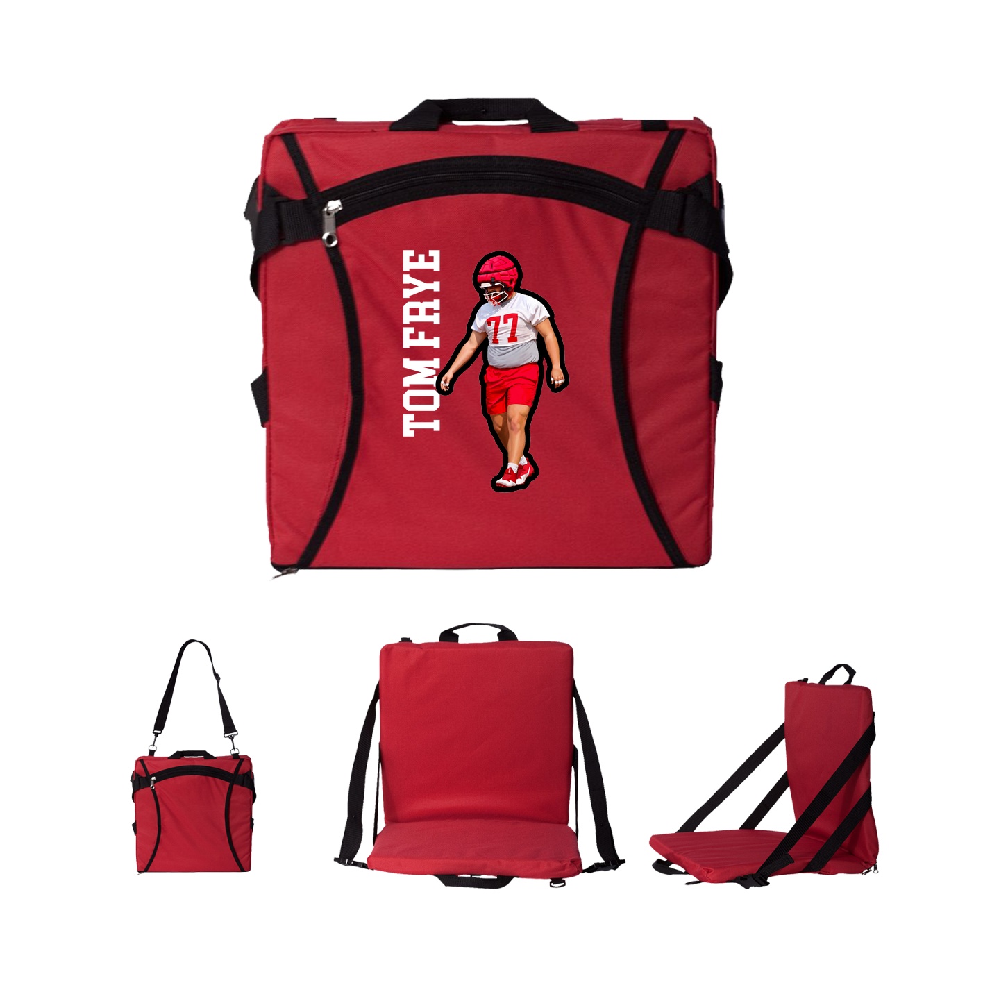Folding Stadium Seat — Name Vertical in Red
