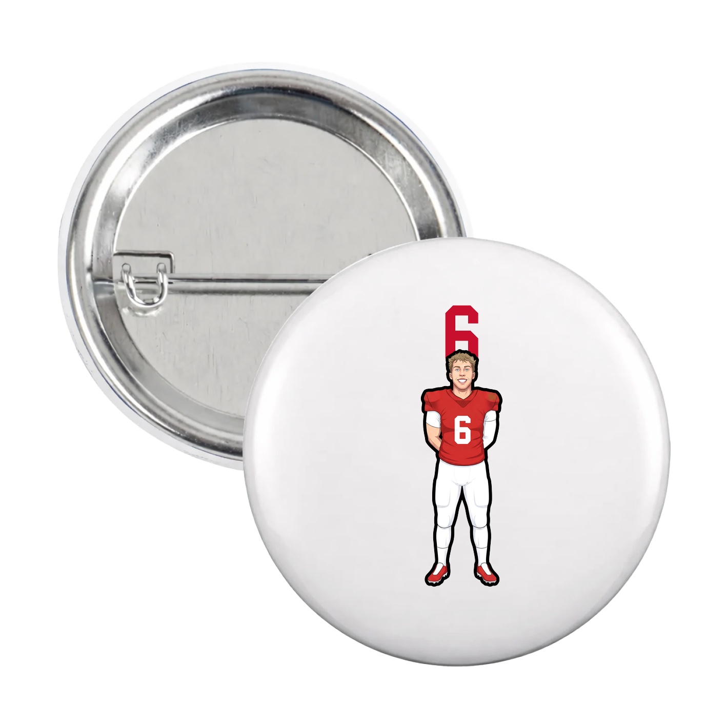 Game Day Button — Number Top in White
