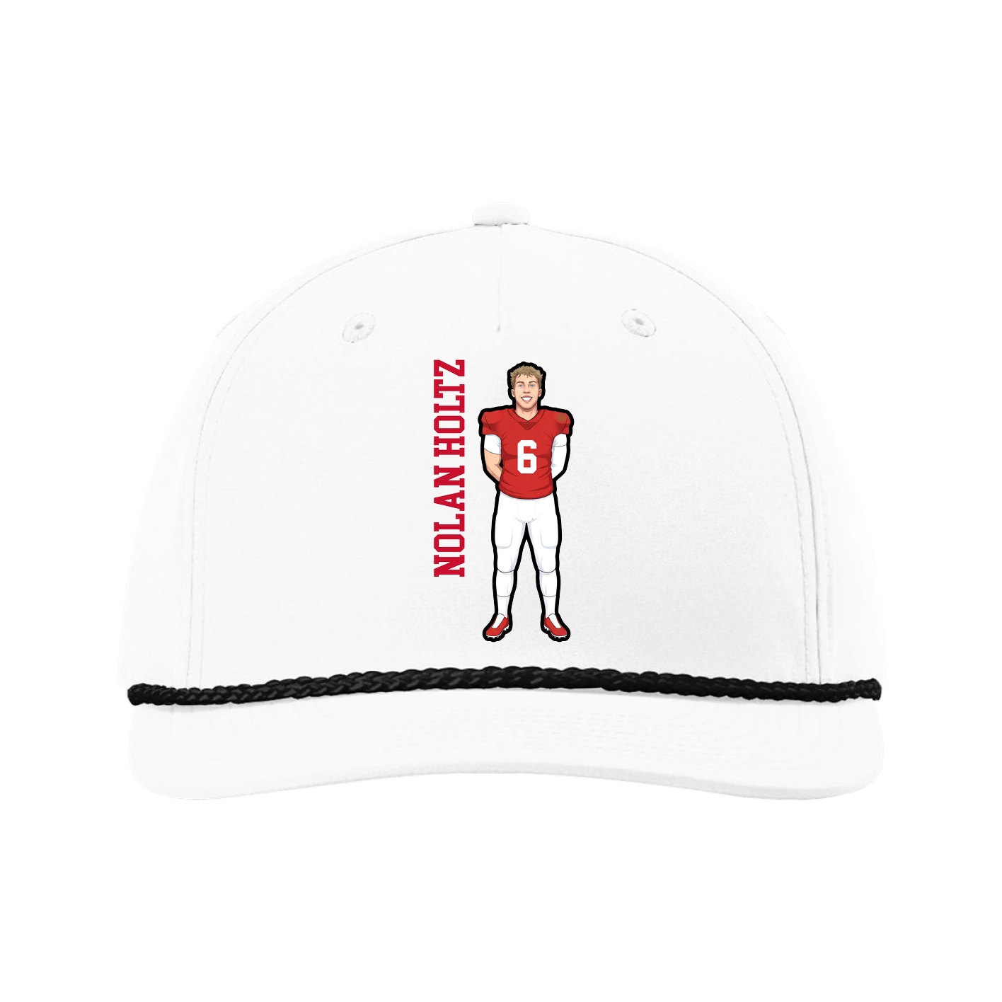 Five-Panel Classic Rope Cap — Name Vertical in White