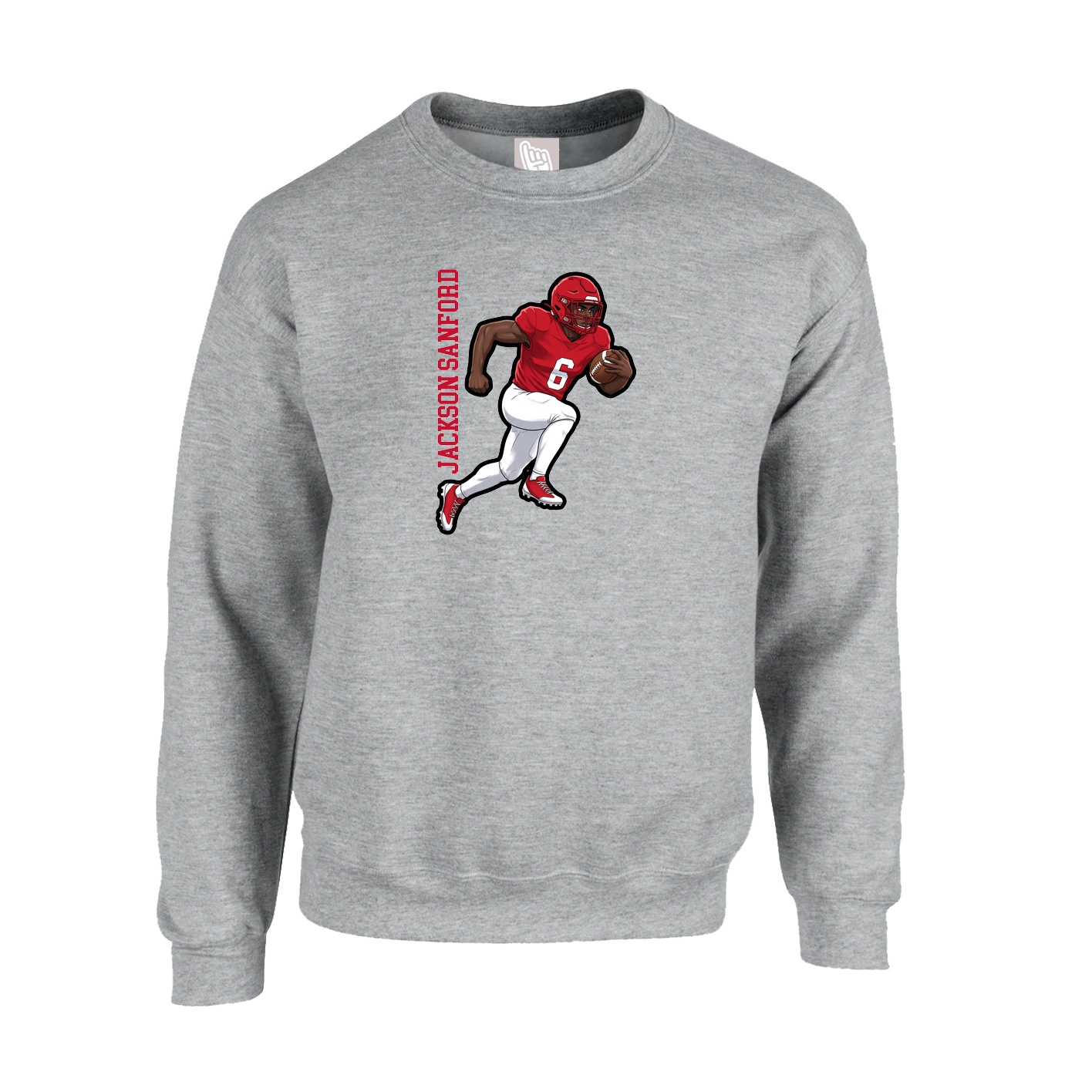 Fleece Crew — Name Vertical in Grey