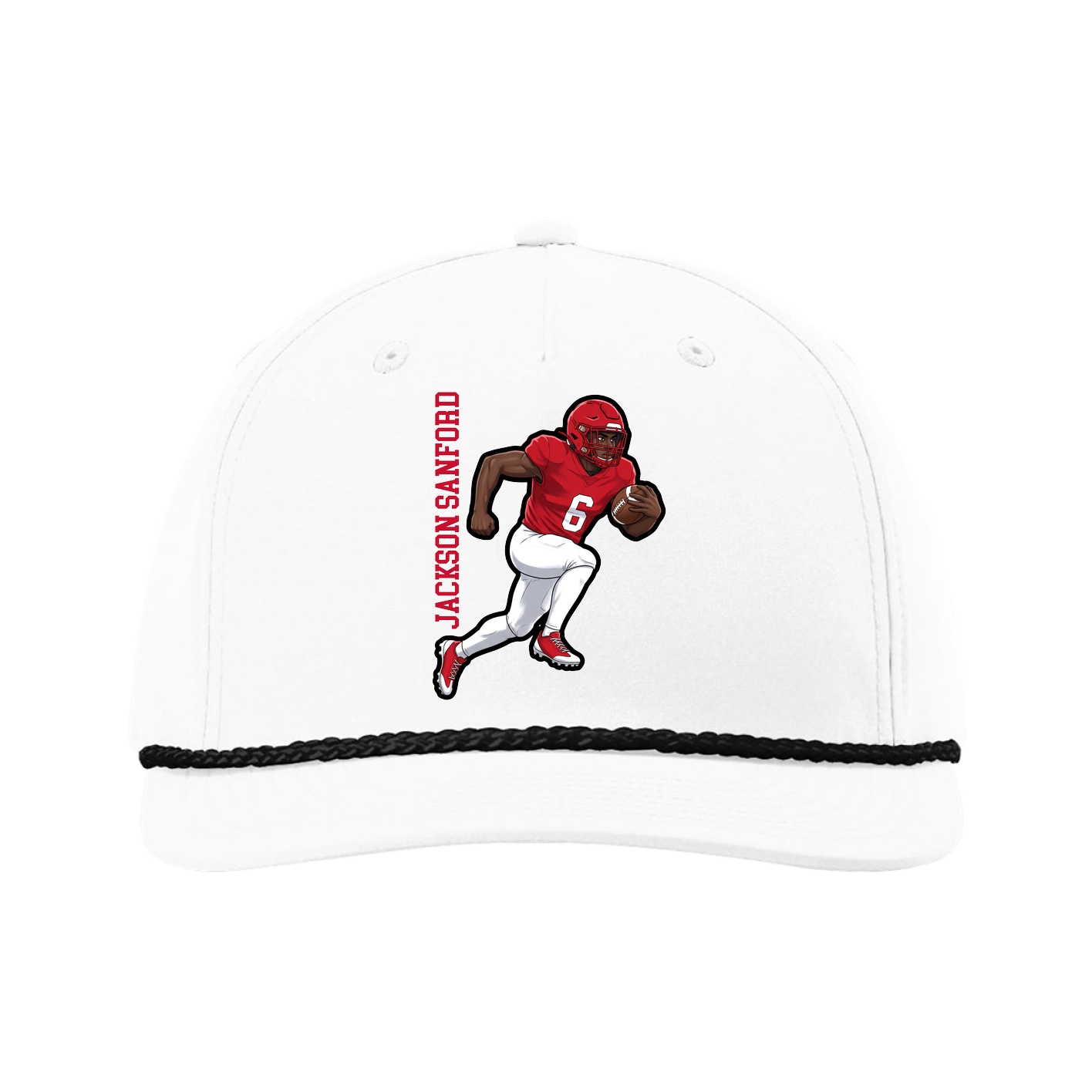 Five-Panel Classic Rope Cap — Name Vertical in White