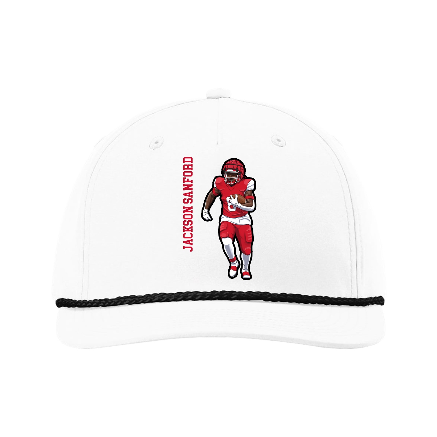 Five-Panel Classic Rope Cap — Name Vertical in White