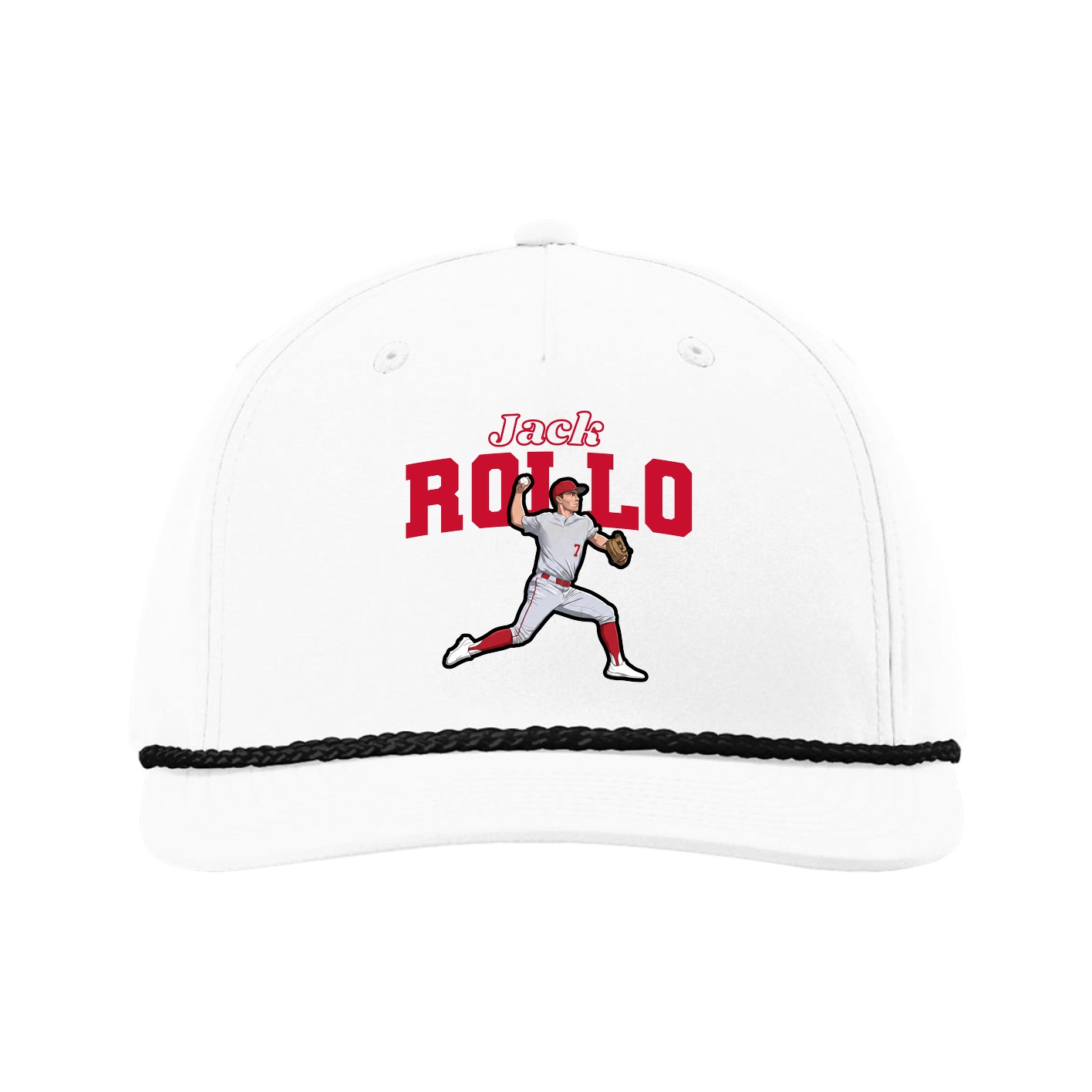 Five-Panel Classic Rope Cap — Name Arch in White