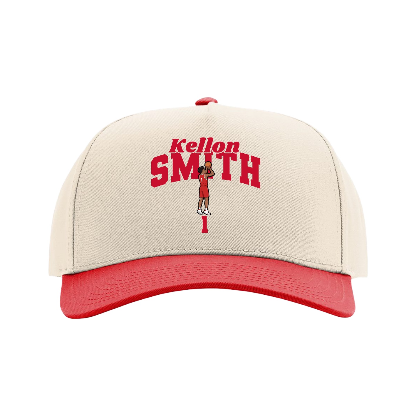 Full Fabric Five-Panel Champ Cap — Signature Arch in Cream/Red