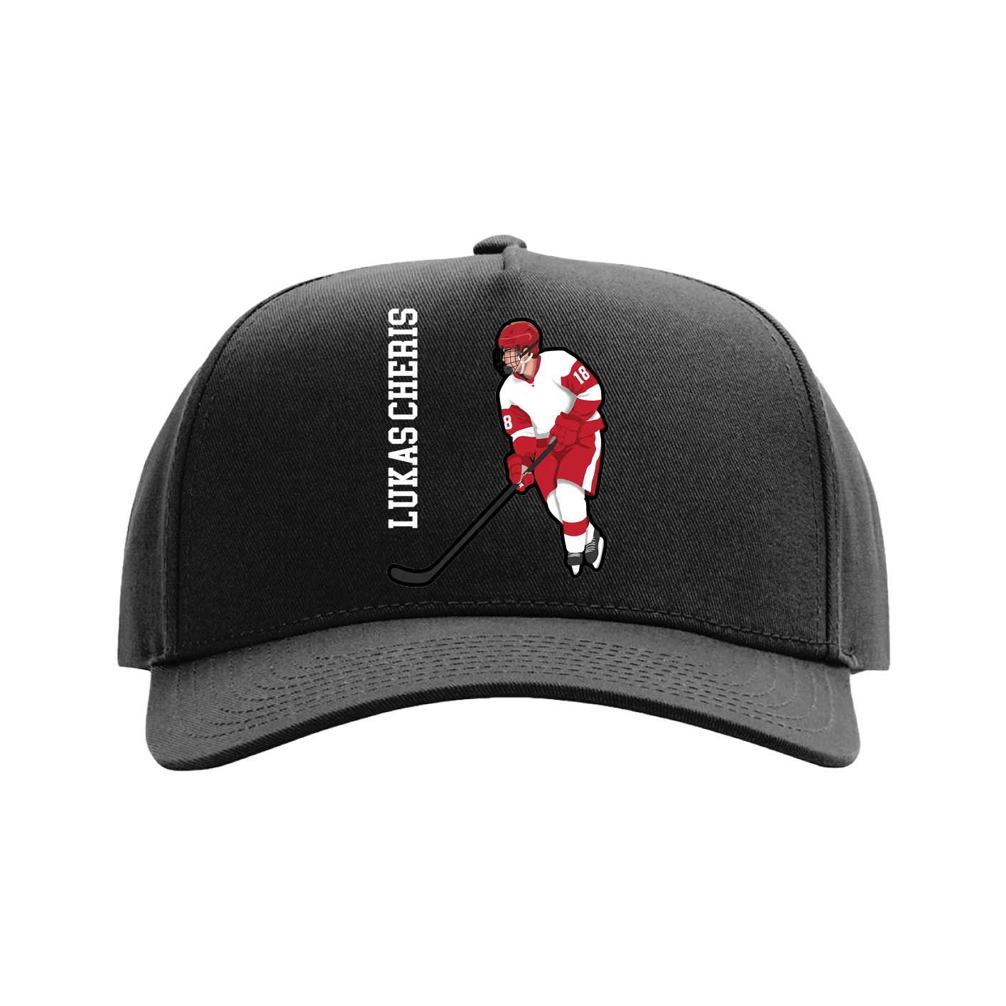 Full Fabric Five-Panel Champ Cap — Name Vertical in Black