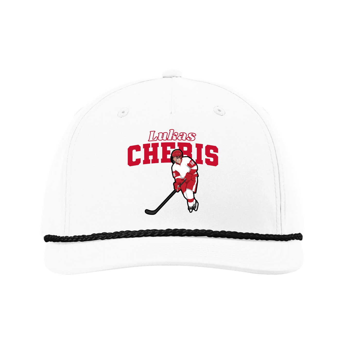 Five-Panel Classic Rope Cap — Name Arch in White