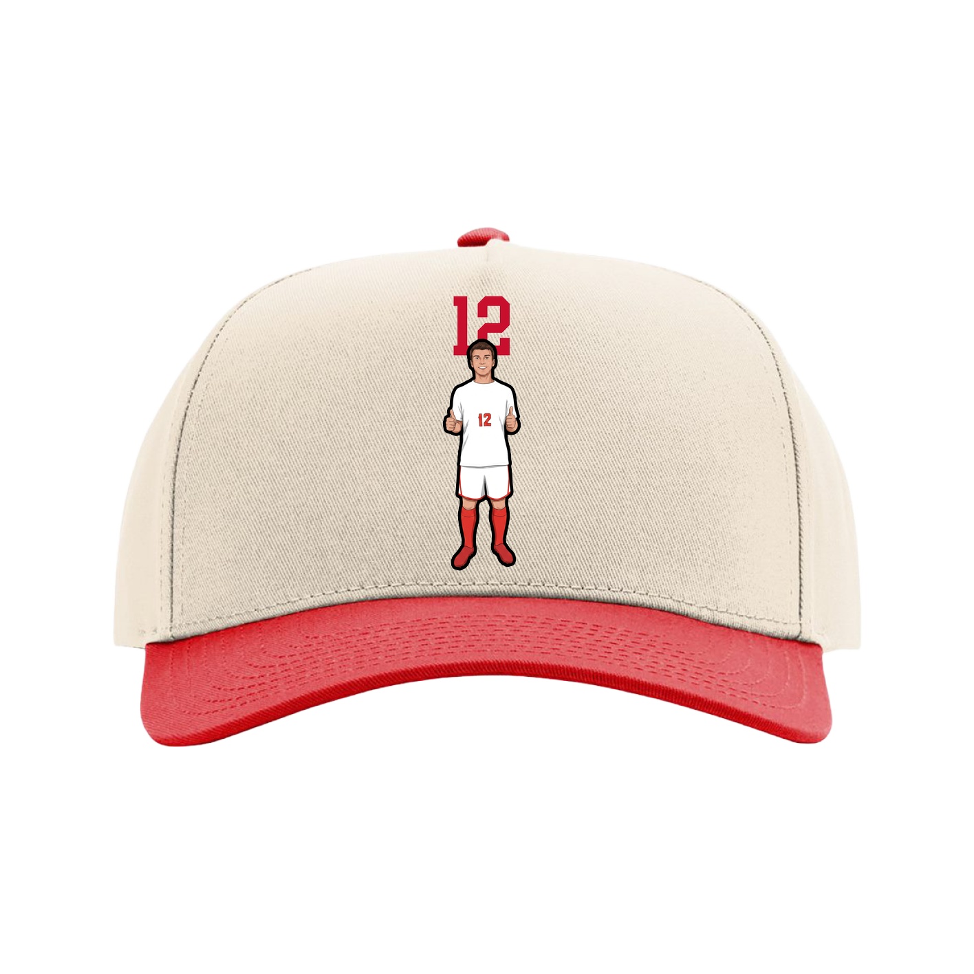 Full Fabric Five-Panel Champ Cap — Number Top in Cream/Red