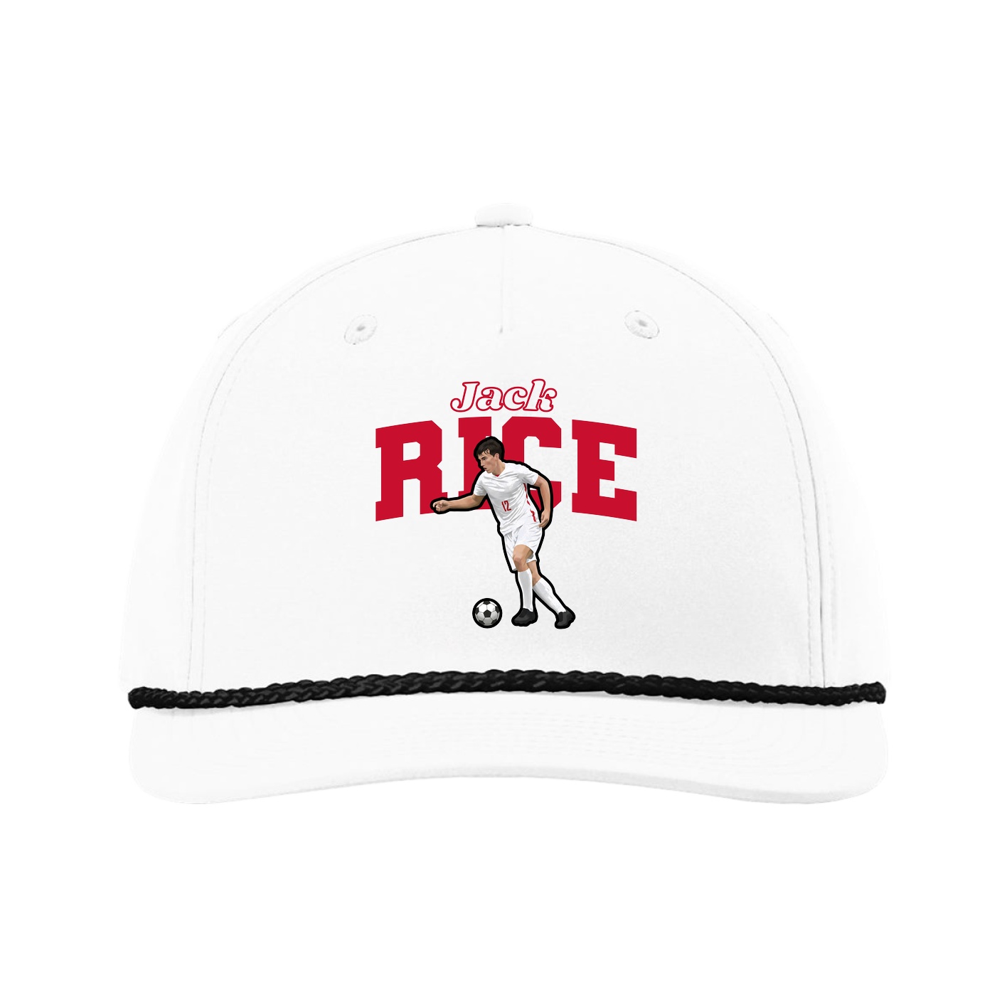 Five-Panel Classic Rope Cap — Name Arch in White