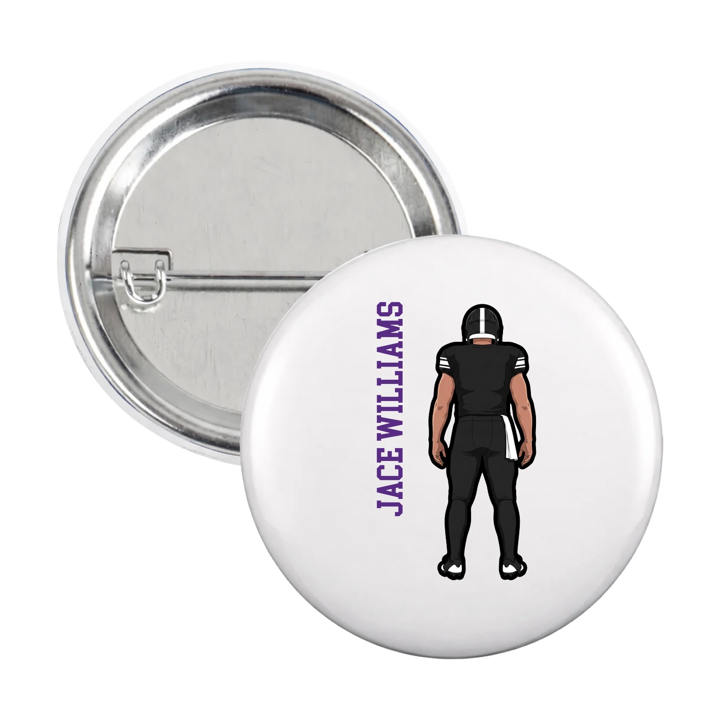 Game Day Button — Name Vertical in White