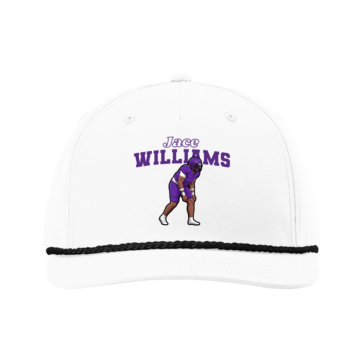 Five-Panel Classic Rope Cap — Name Arch in White