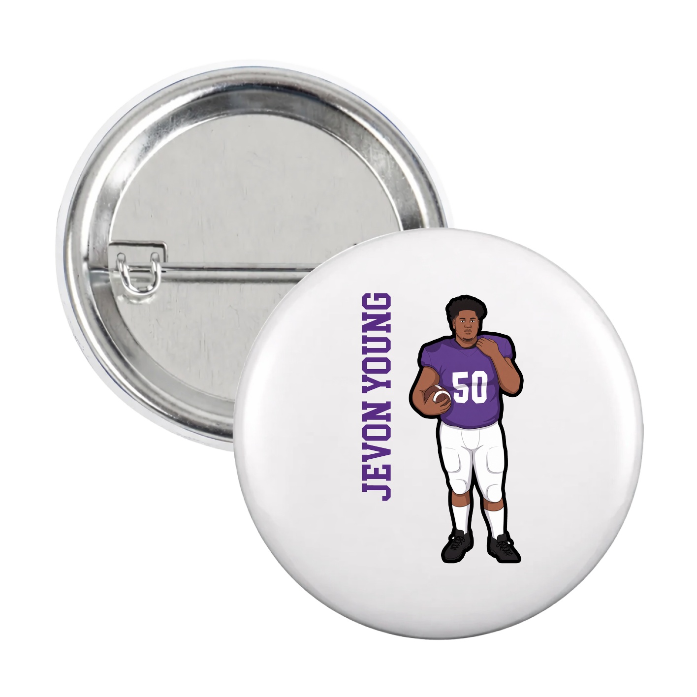 Game Day Button — Name Vertical in White
